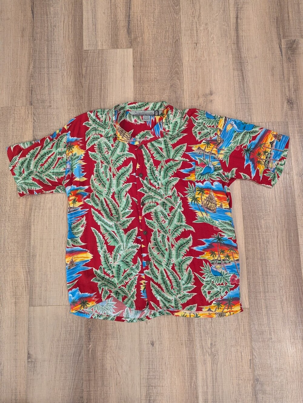 Vintage Pineapple Connection Hawaiian Shirt Mens XL Red Rayon Aloha Korea